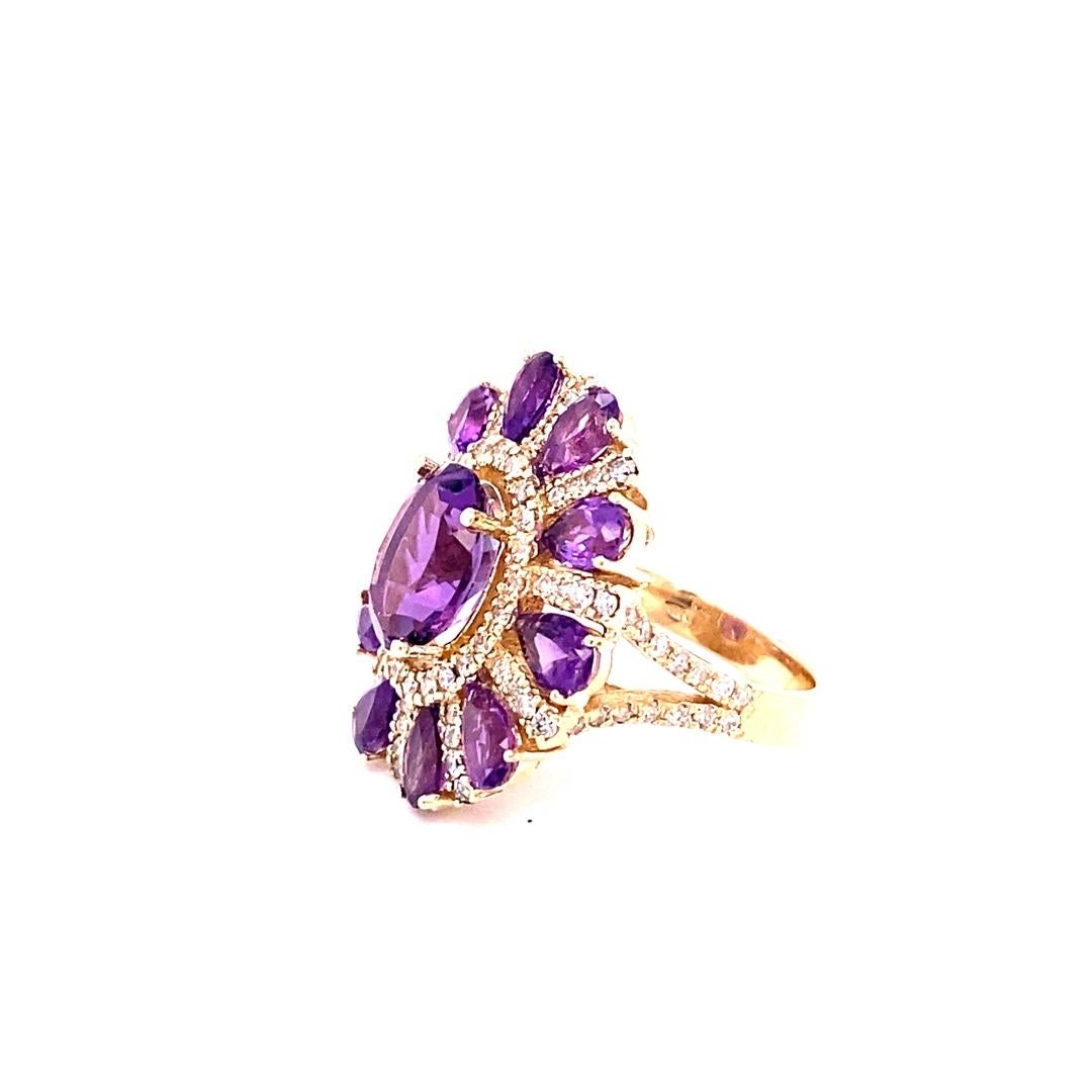 8.28 Carat Natural Amethyst and Diamond Yellow Gold Cocktail Ring In New Condition For Sale In Los Angeles, CA