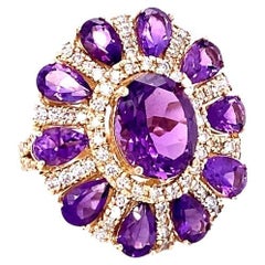 8,28 Karat natürlicher Amethyst und Diamant Gelbgold Cocktail-Ring