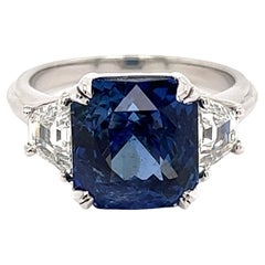8.28 Carat Natural Sapphire GIA and Diamond Platinum Ring Estate Fine Jewelry