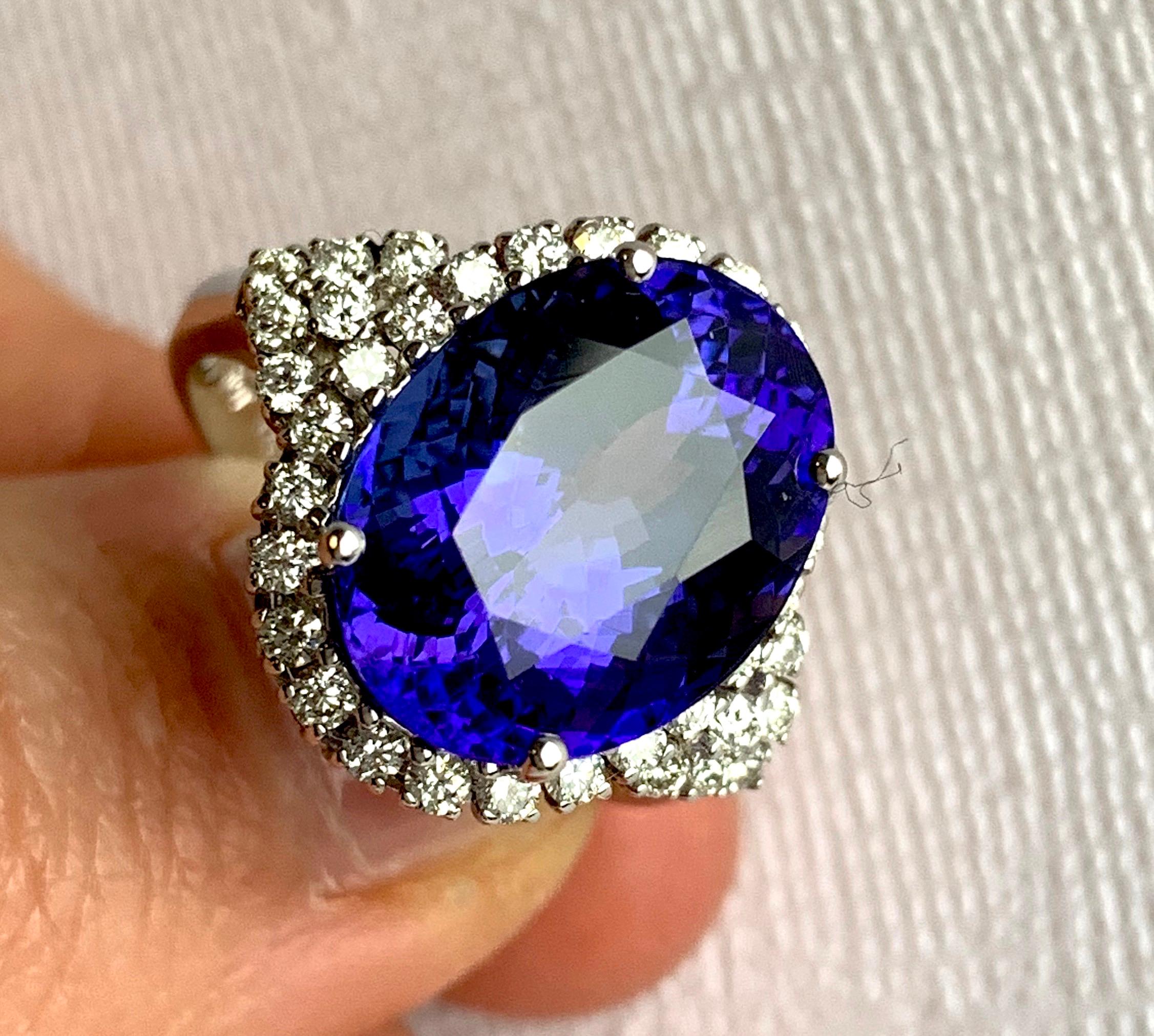 8.28 Carat Oval Tanzanite Engagement Ring For Sale 1