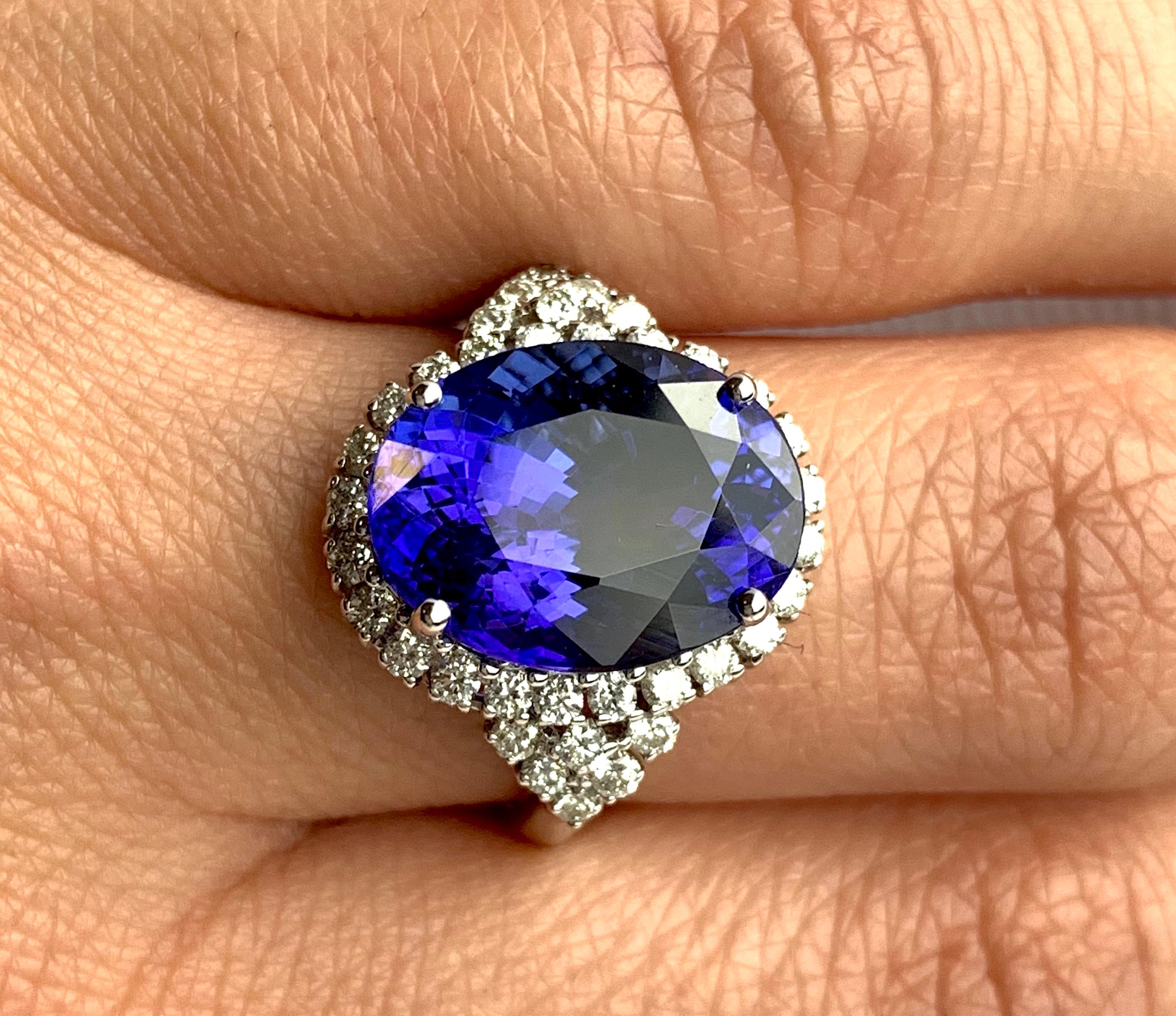 8.28 Carat Oval Tanzanite Engagement Ring For Sale 2