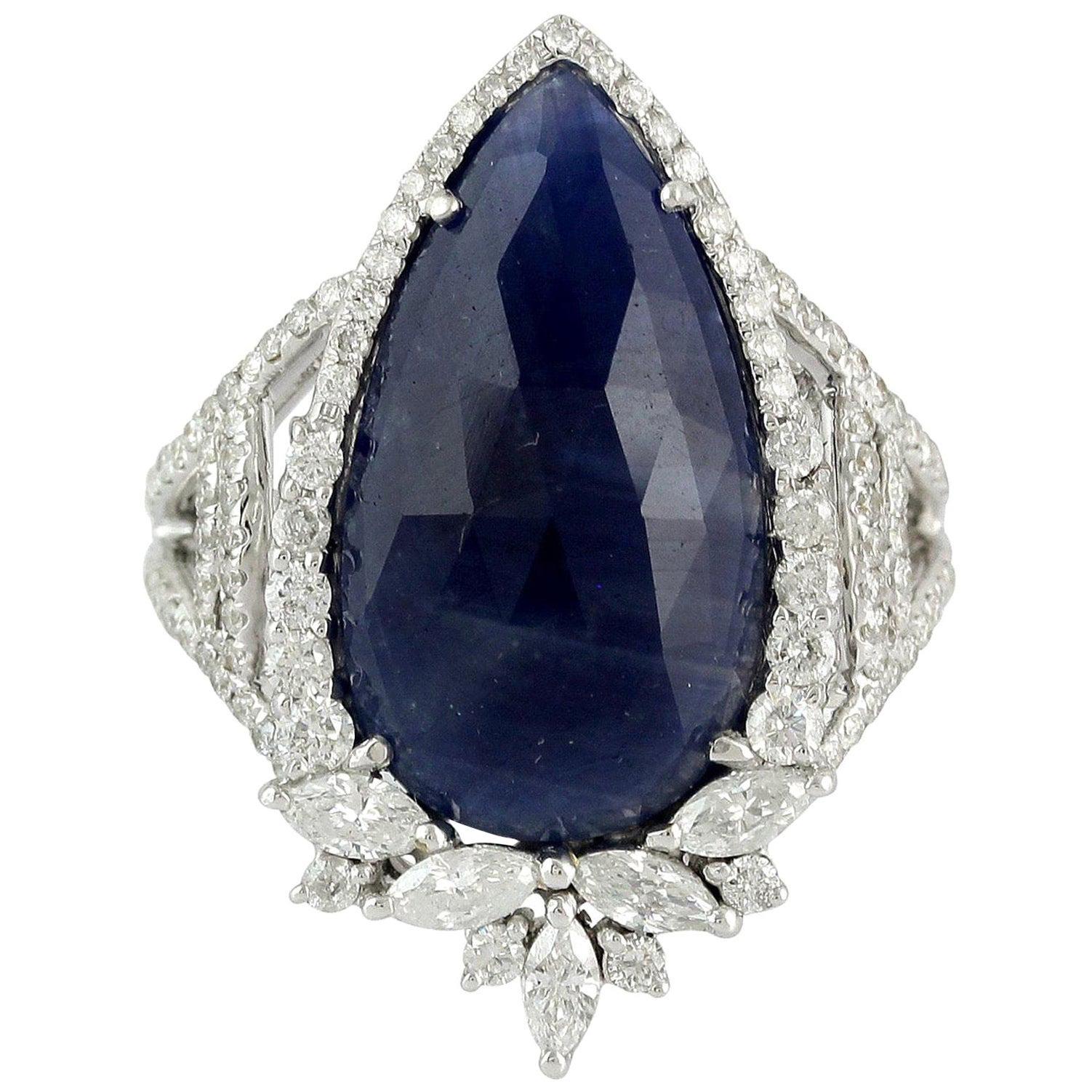 For Sale:  8.28 Carat Sapphire Diamond 18 Karat Gold Cocktail Ring