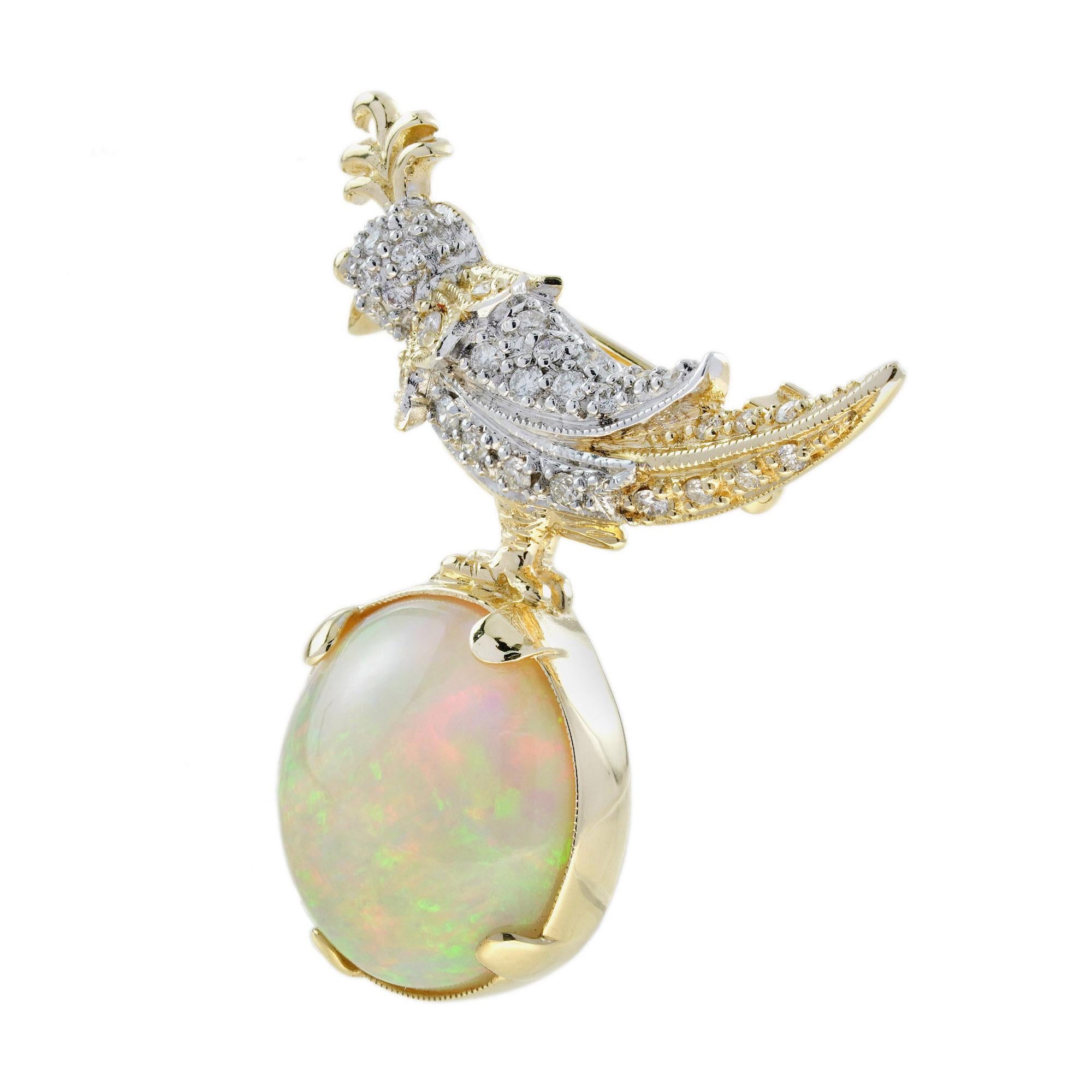 8.28 Ct. Ethiopian Opal Diamond Vintage Style Wonderful Bird Brooch in 18K Gold In New Condition In Bangkok, TH