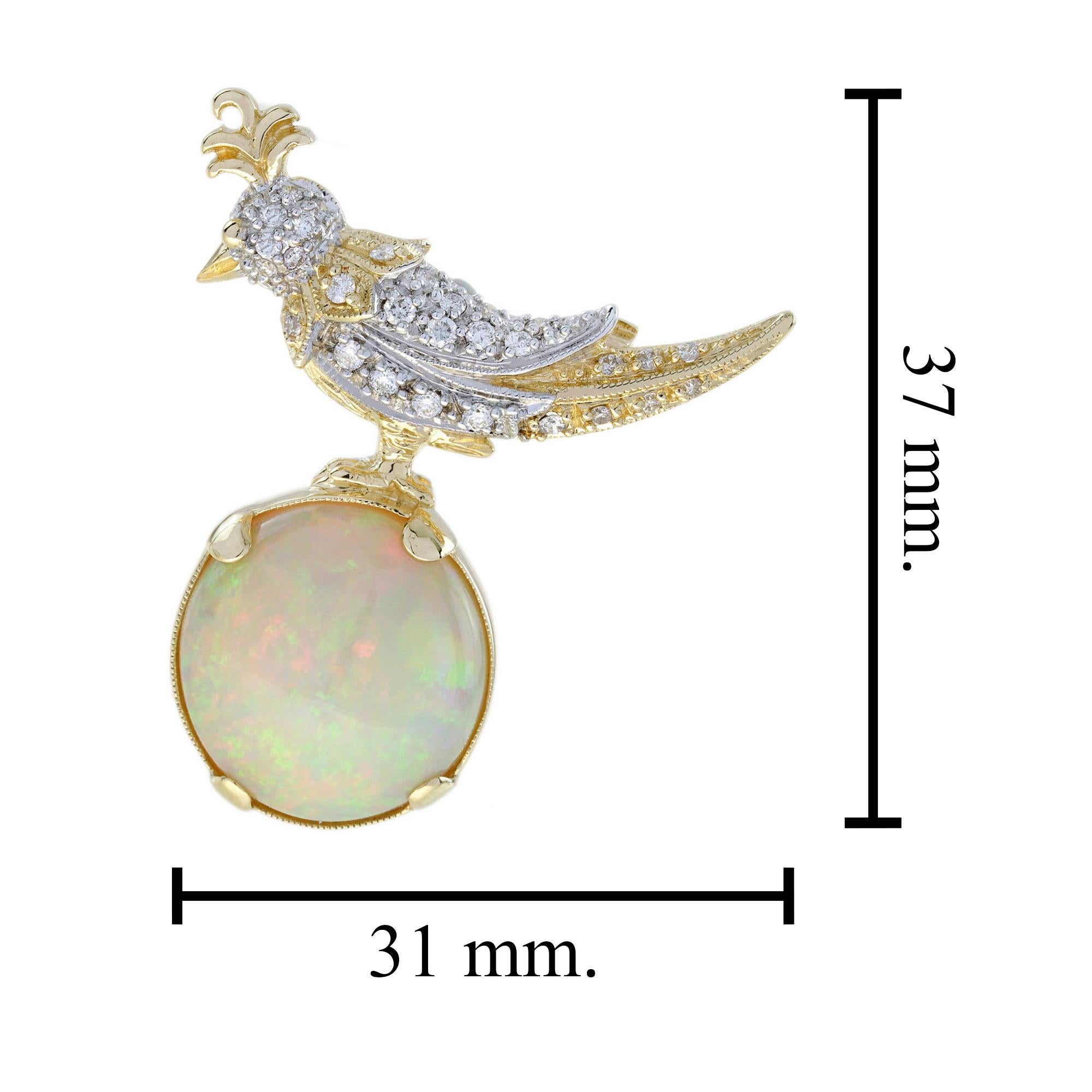 8.28 Ct. Ethiopian Opal Diamond Vintage Style Wonderful Bird Brooch in 18K Gold 2