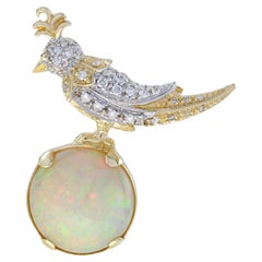 8.28 Ct. Ethiopian Opal Diamond Vintage Style Wonderful Bird Brooch in 18K Gold