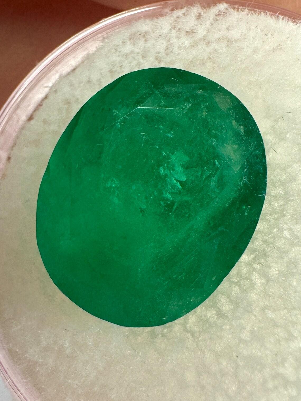 Pierre : Émeraude
Poids : 8,29 carats
Forme : Coupe ovale
Clarté : Semi-Transparent
Lustre : Très bon
Couleur : vert foncé brillant
Dimensions : 14,38 mm x 12,13 mm x 9,29 mm
Origine géographique : Colombie
Traitement : Naturel, huilé

Commentaires