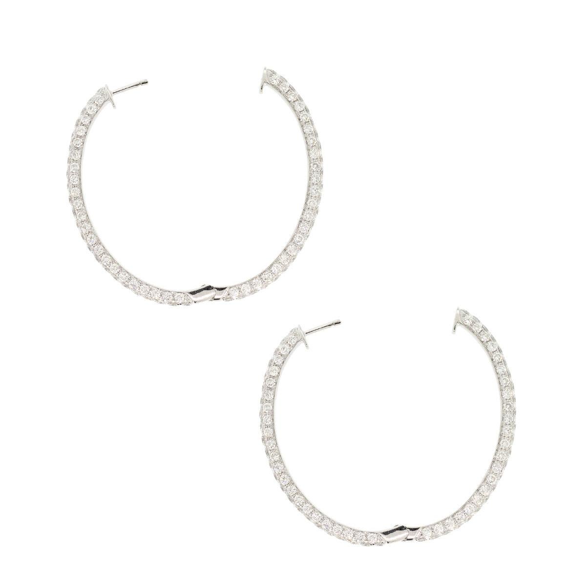 Round Cut 8.29 Carat Diamond Pave Oval Hoop Earrings 18 Karat For Sale
