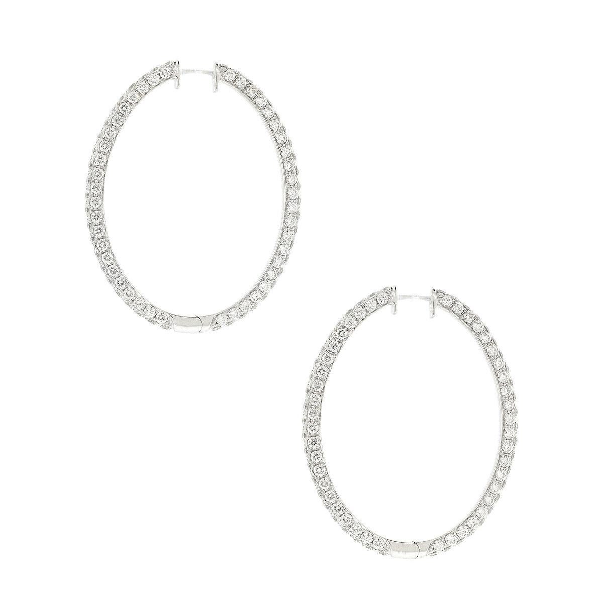 8.29 Carat Diamond Pave Oval Hoop Earrings 18 Karat In Excellent Condition For Sale In Boca Raton, FL
