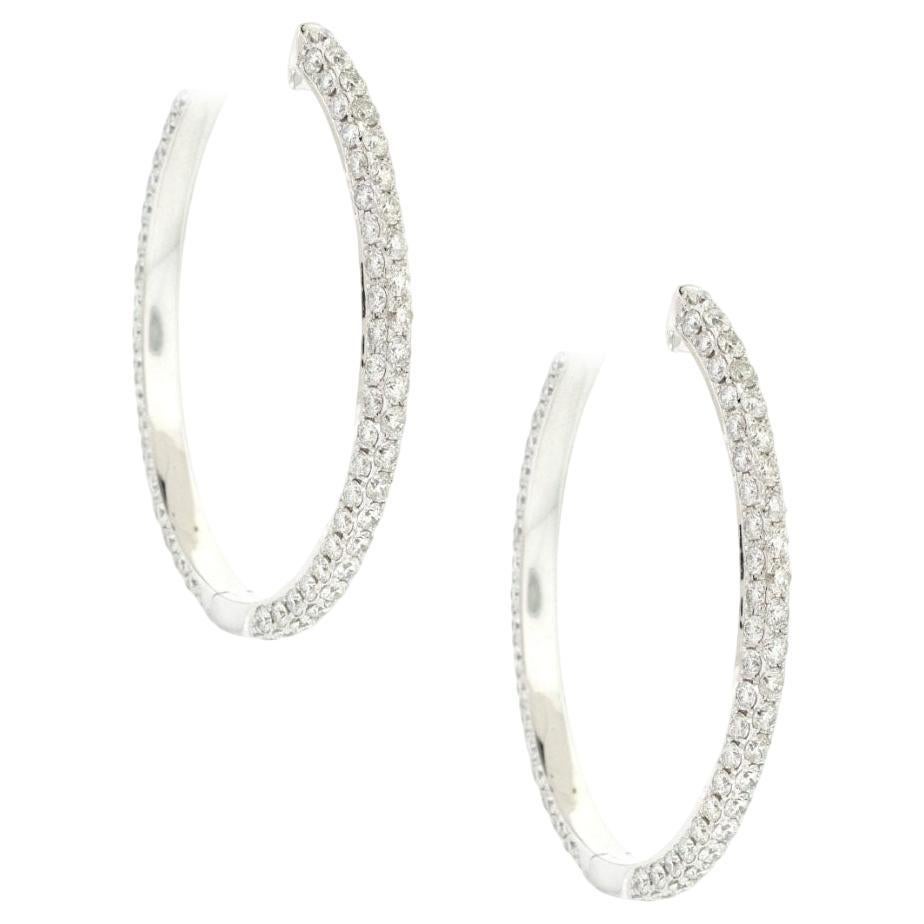 8.29 Carat Diamond Pave Oval Hoop Earrings 18 Karat For Sale