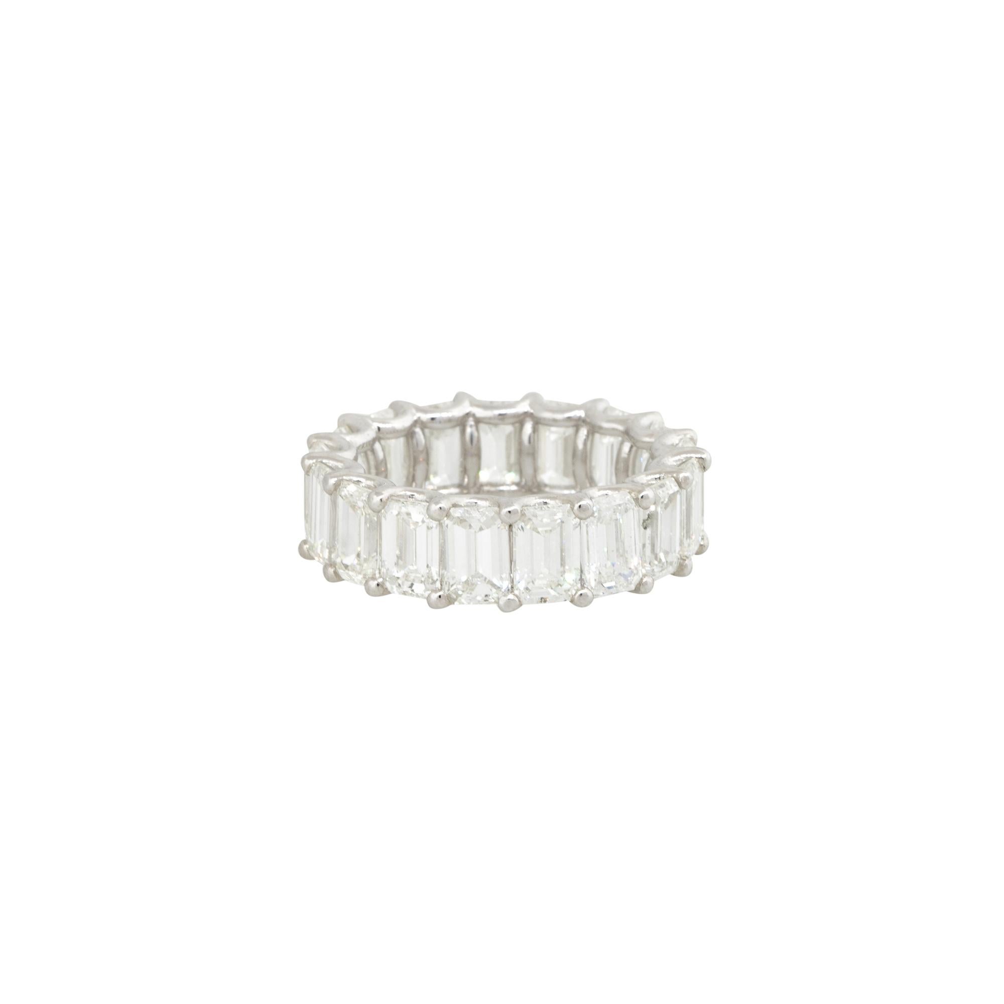 8.29 Carat Emerald Cut Diamond Eternity Band Platinum in Stock For Sale 2