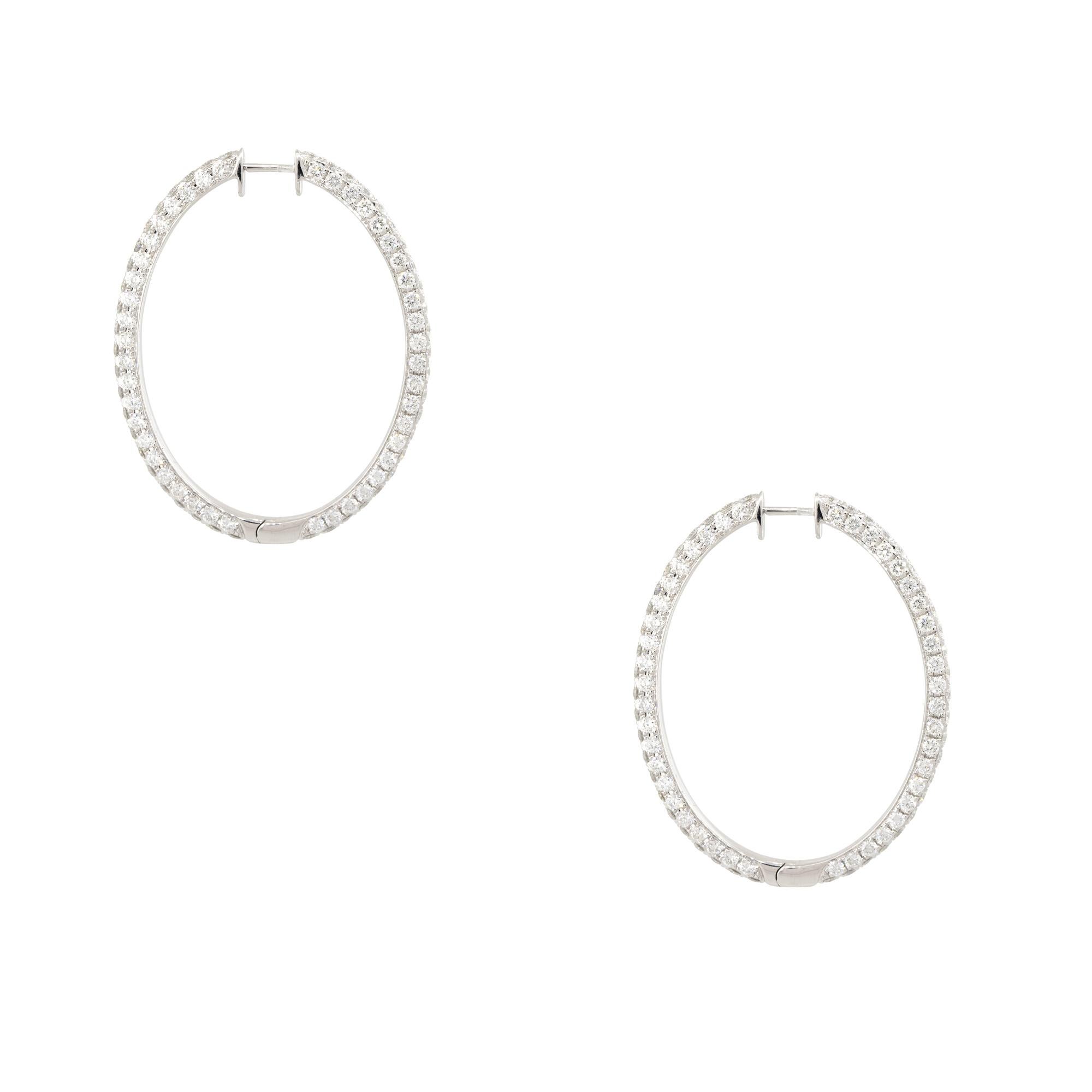 Women's 8.29 Carat Round Brilliant Diamond Large Hoop Earrings 18 Karat in Stock