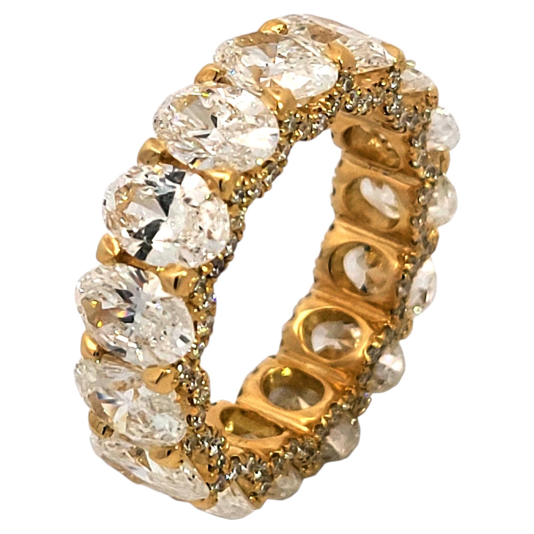 8.29 Ct Oval Diamond Shared Prong Eternity Ring with Pave Set Sides-1/2Ct Ovals For Sale