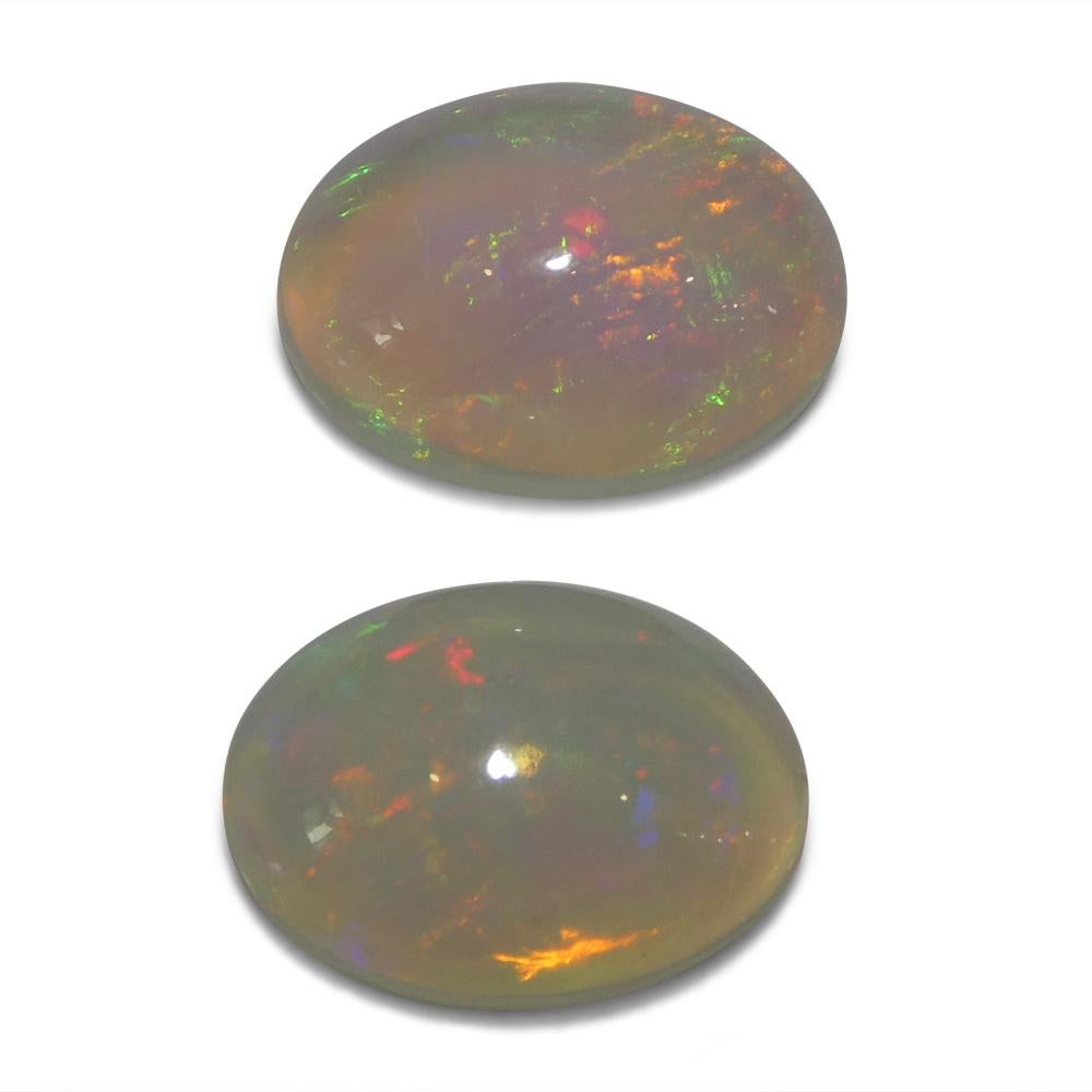 da uomo o donna Coppia di 8,29ct Cabochon ovali di cristallo bianco opale dall'Etiopia in vendita