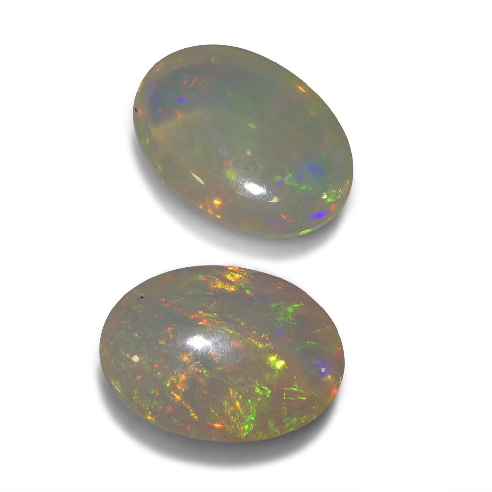 Coppia di 8,29ct Cabochon ovali di cristallo bianco opale dall'Etiopia in vendita 6
