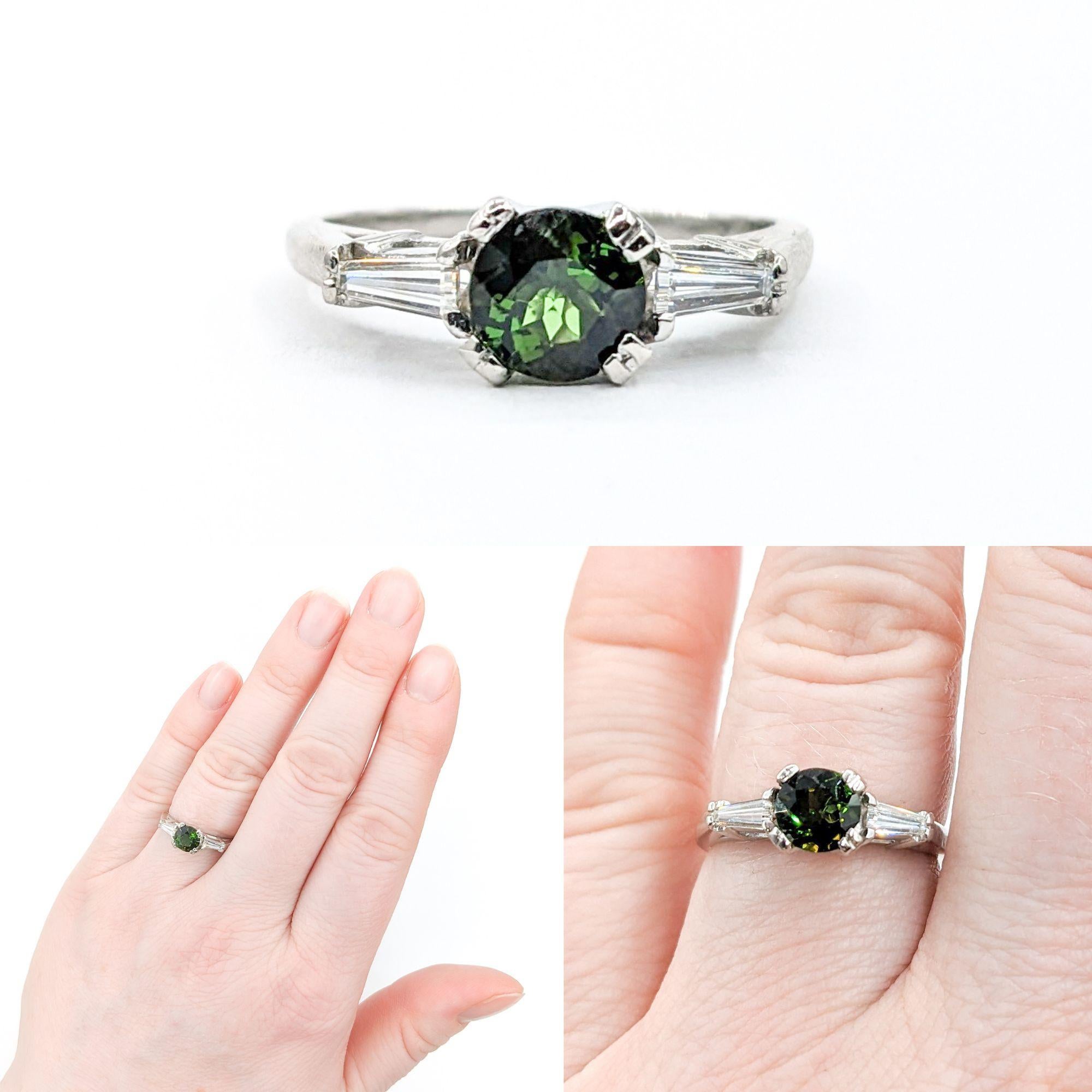 Modern .82ct Green Tourmaline & Diamond Ring In 950pt Platinum For Sale