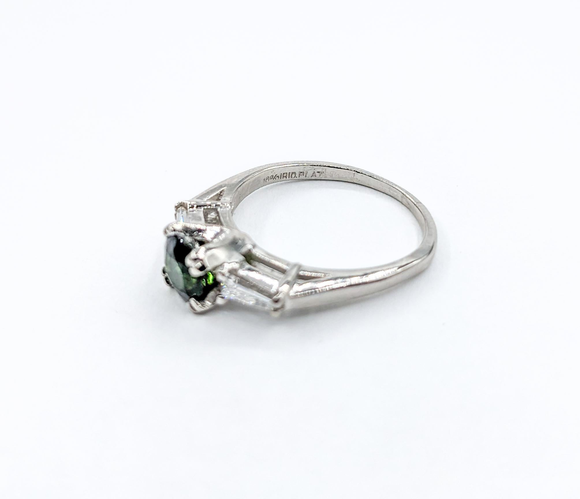 Round Cut .82ct Green Tourmaline & Diamond Ring In 950pt Platinum For Sale