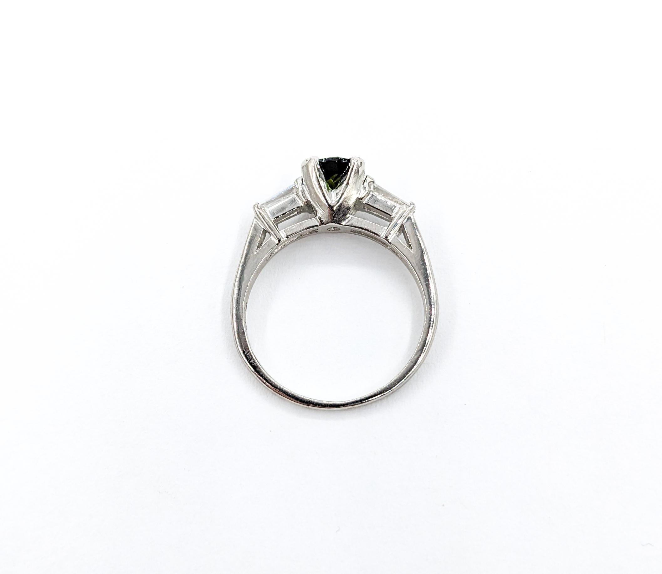 .82ct Green Tourmaline & Diamond Ring In 950pt Platinum In New Condition For Sale In Bloomington, MN