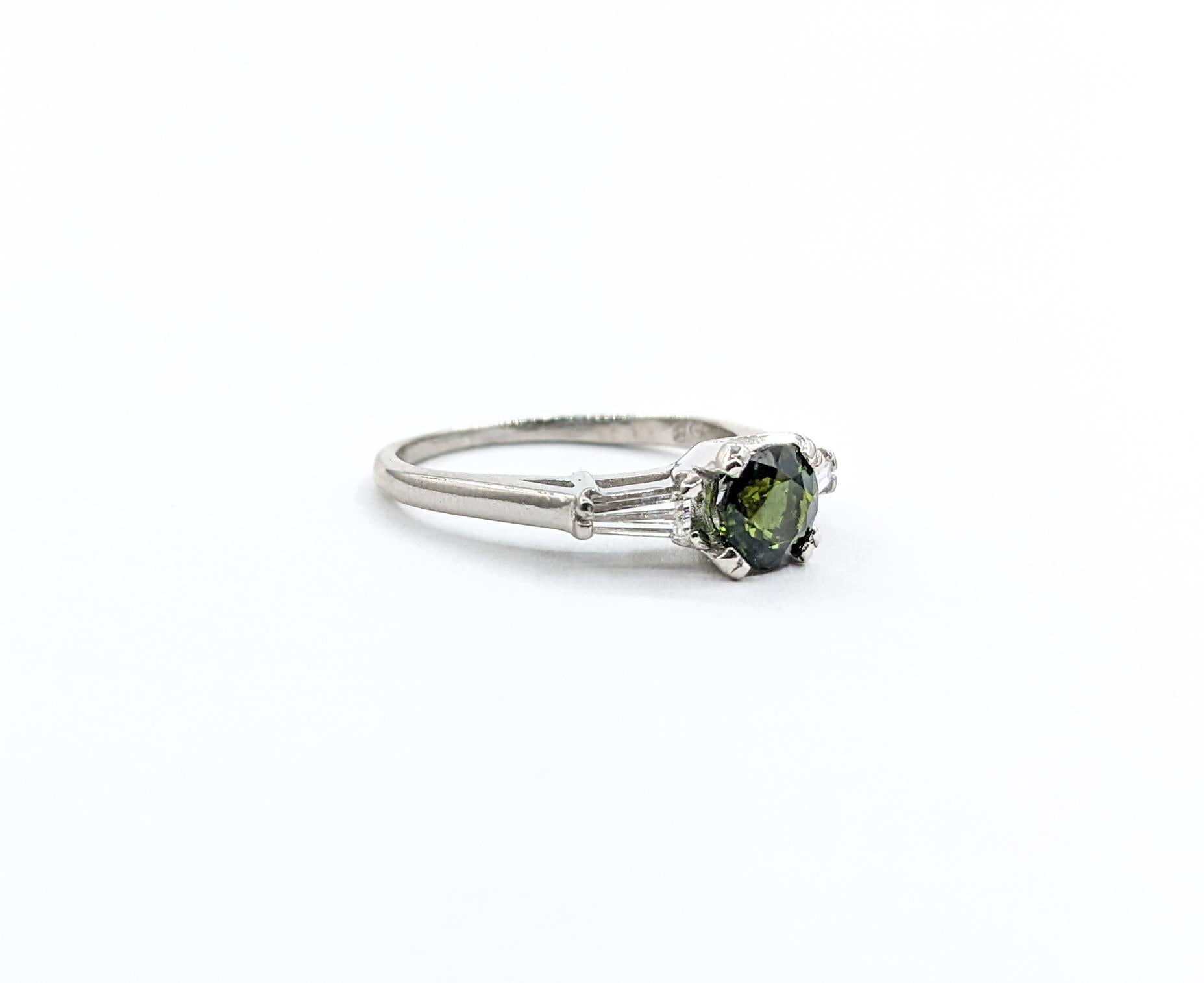 Women's .82ct Green Tourmaline & Diamond Ring In 950pt Platinum For Sale