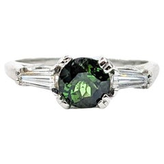 Retro .82ct Green Tourmaline & Diamond Ring In 950pt Platinum