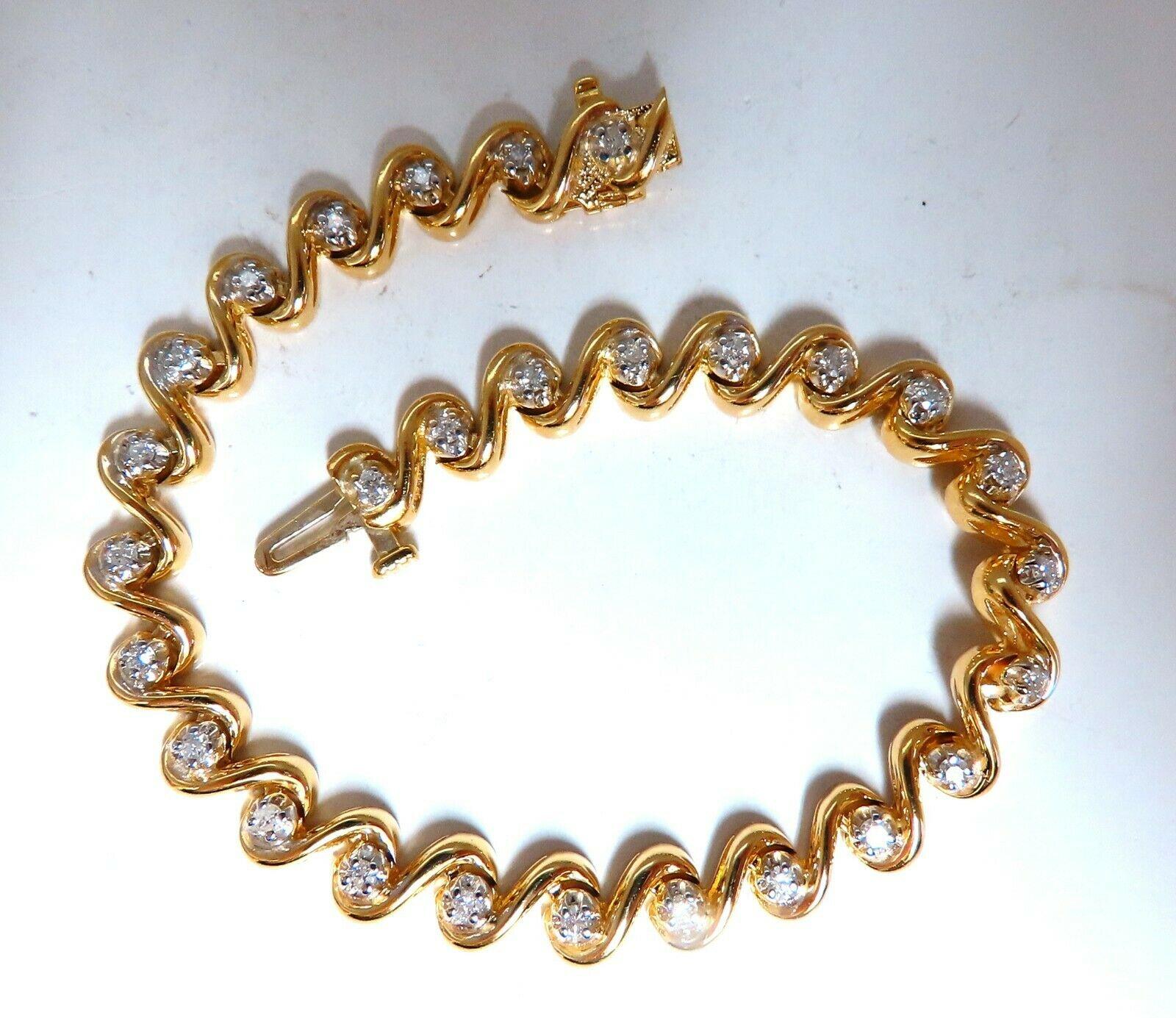 Women's or Men's .82 Carat Natural Round Diamonds Slant Link Bracelet 14 Karat For Sale