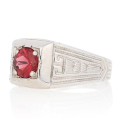 .82 Carat Round Cut Red Spinel Men's Ring 18 Karat White Gold Milgrain Solitaire