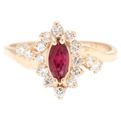 .82ct Ruby & Diamond Marquise Cocktail Ring, 14k Yellow Gold, Ring Size 7.5