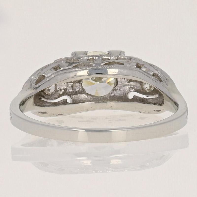 Old European Cut .82 Carat European Cut Diamond Art Deco Ring, 18 Karat White Gold Vintage