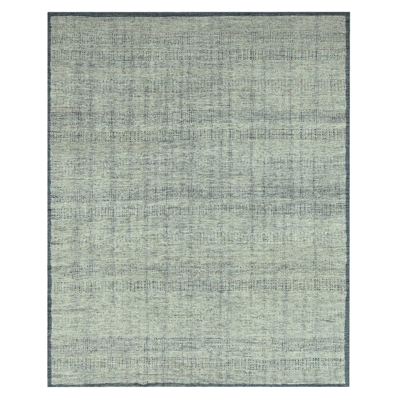 8'2"x10' Beacon Blue Oxidized and Distressed Grass Design Hand Knotted Wool Rug For Sale