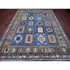 Tappeto di lana annodato a mano 8'2 "x10' blu afghano Ersari con disegno caucasico Revival