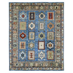 Tappeto di lana annodato a mano 8'2 "x10' blu afghano Ersari con disegno caucasico Revival