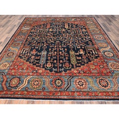 8'2"x10' Blue Aryana Grade Cypress and Willow Tree Design Hand Knotted Wool Rug