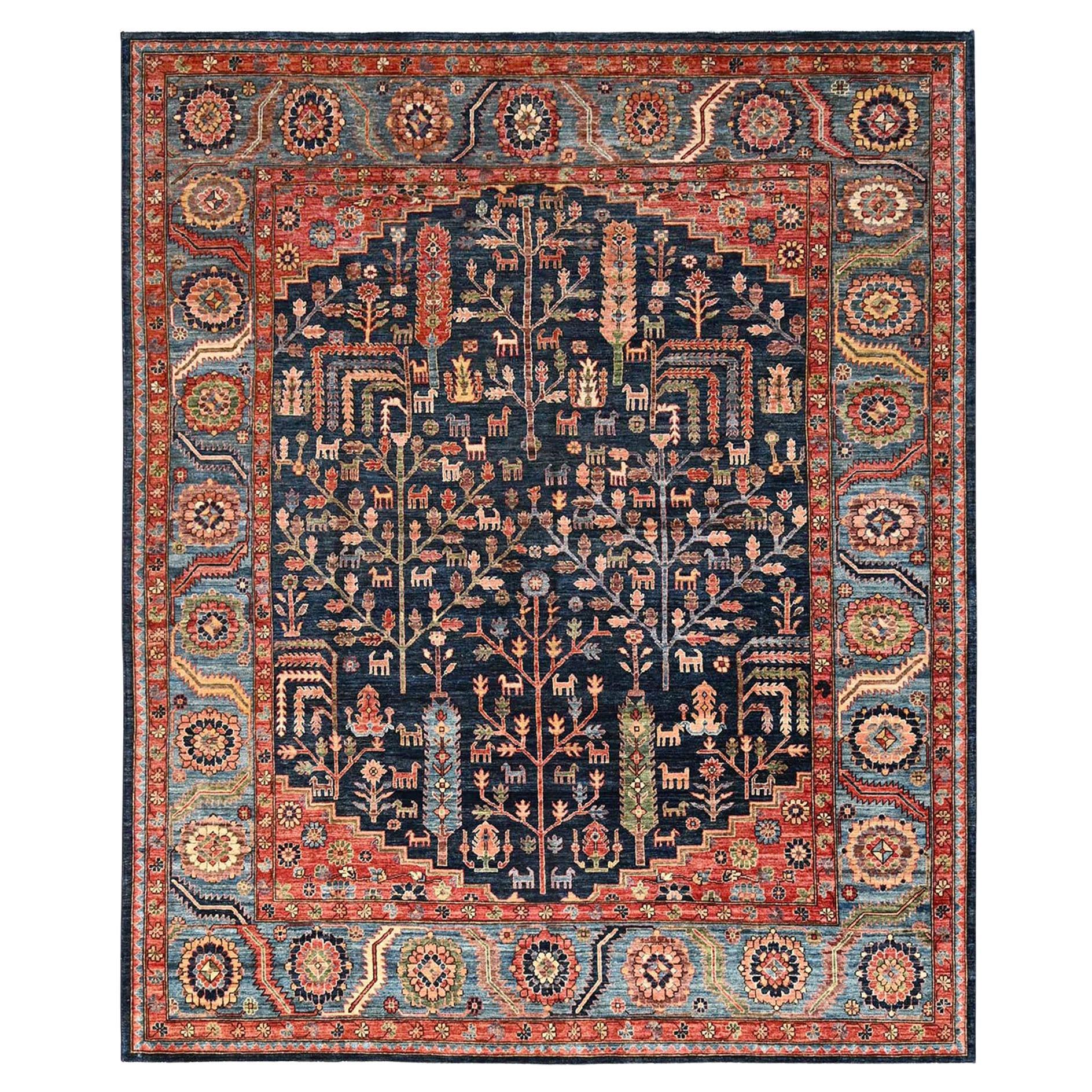 8
2"x10
 Blue Aryana Grade Cypress and Willow Tree Design Hand Knotted Wool Rug