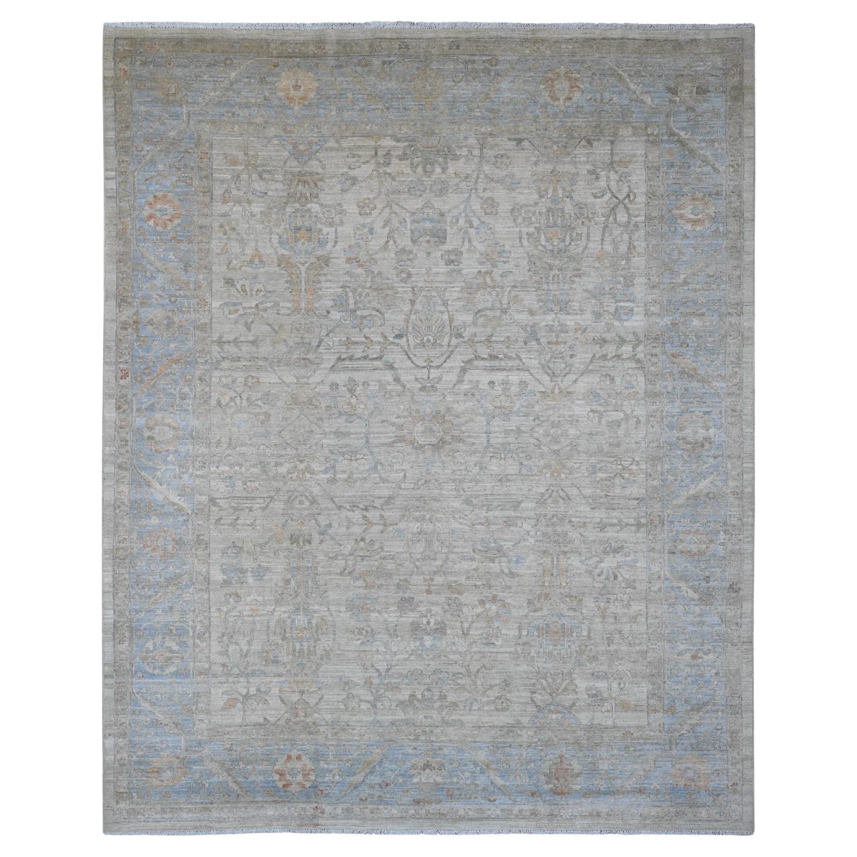 8'2"x10' Bone White Peshawar with Heriz All Over Design Hand Knotted Wool Rug