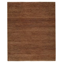 8'2 "x10' Tappeto di lana annodato a mano con design solido marrone rasato a basso pelo zero