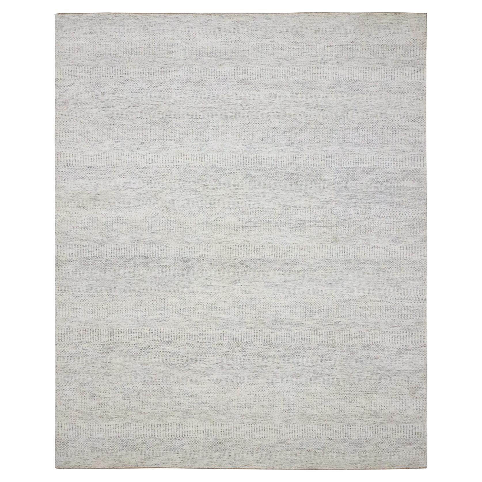 8'2"x10' Chiffon White Modern Grass Design Hand Knotted Soft Wool Oriental Rug