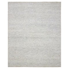 8'2"x10' Chiffon Weißer moderner orientalischer handgeknüpfter Teppich aus weicher Wolle mit Grasdesign