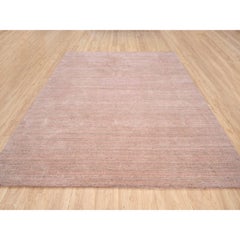 8'2"x10' Coral Pink Modern Design Hand Loomed Soft, Velvety Plush Wool Rug