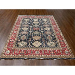 8'2 "x10' Alfombra Oriental Anudada a Mano con Diseño Cínico Karajeh de Lana Negra de Pelo Suave