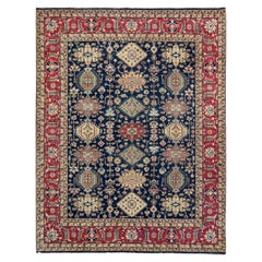 8'2"x10' Cynical Black Wool Karajeh Design Soft Pile Hand Knotted Oriental Rug