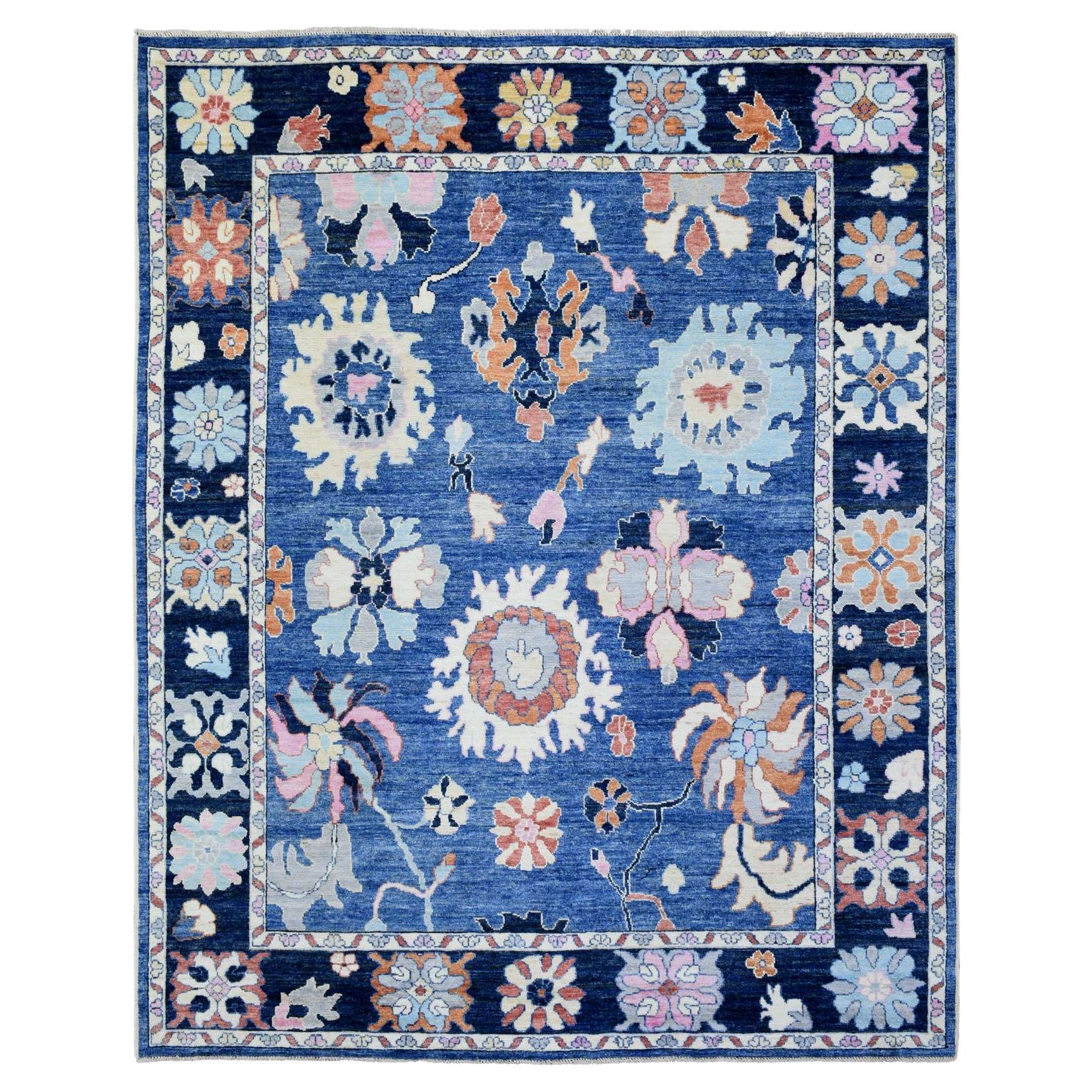 8'2"x10' Denim Blue Hand Knotted Afghan Angora Oushak, Pure Wool, Oriental Rug
