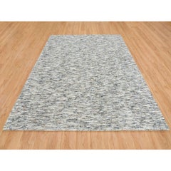 8'2"x10' Earth Tone Colors Modern Striae Design Pure Wool Hand Loomed Rug
