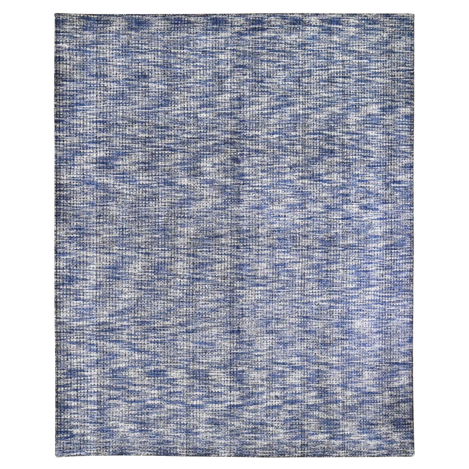 8'2 "x10' Fence Design mit blauer Wolle und Kunstseide Ton in Ton Handwebteppich im Angebot