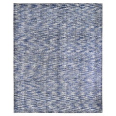 8'2 "x10' Fence Design mit blauer Wolle und Kunstseide Ton in Ton Handwebteppich