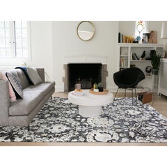 8'2"X10' Gray-Blue Tulip and Large Blossom Textured Wool Hand Knotted Rug