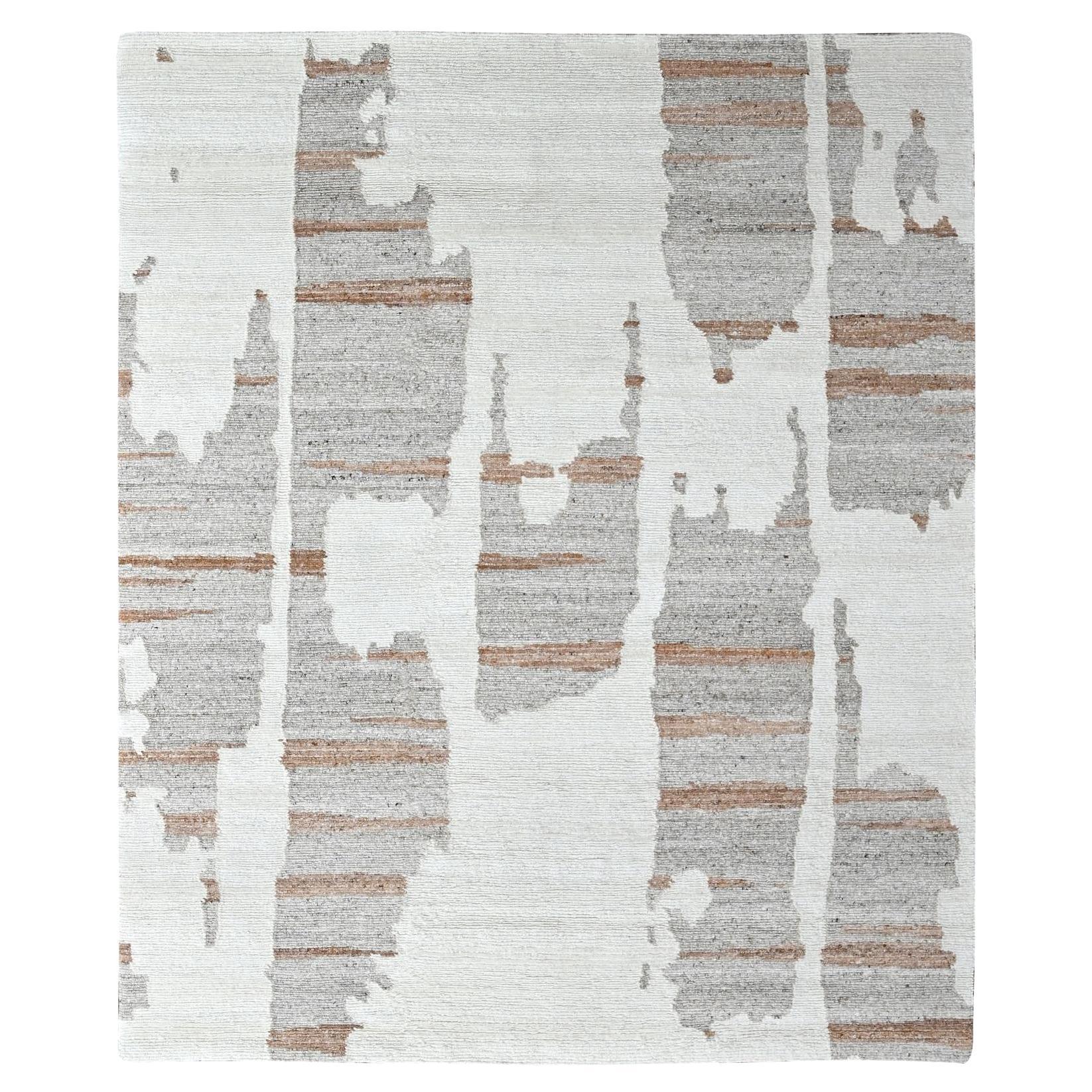 8'2 "x10' Avorio Minimalista Design Svedese Annodato a Mano in Pura Lana Tappeto Orientale