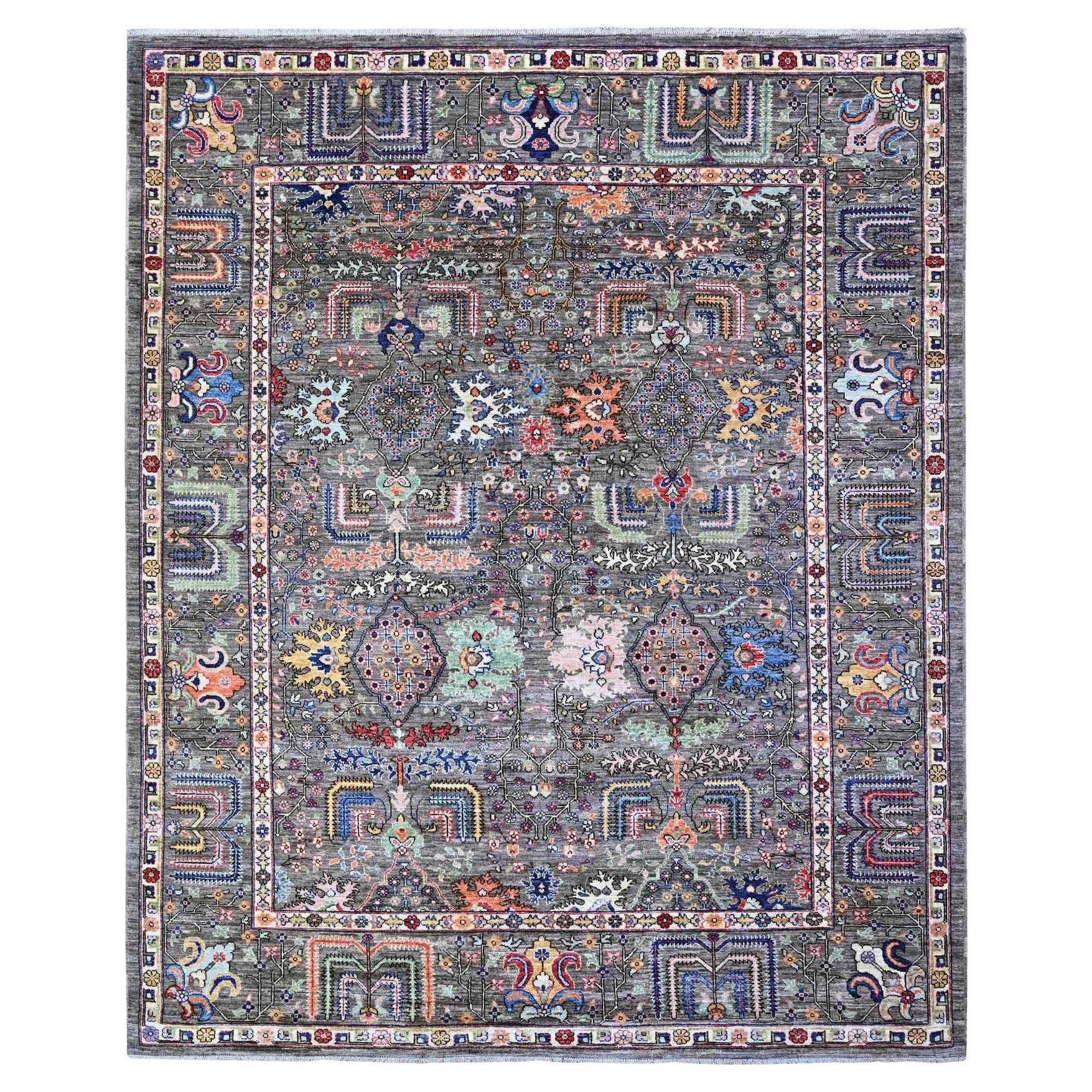 8
2 "x10
 Knoxville Grau Handgeknüpft Lebendige Wolle Natürliche Farbstoffe Orientteppich im Angebot