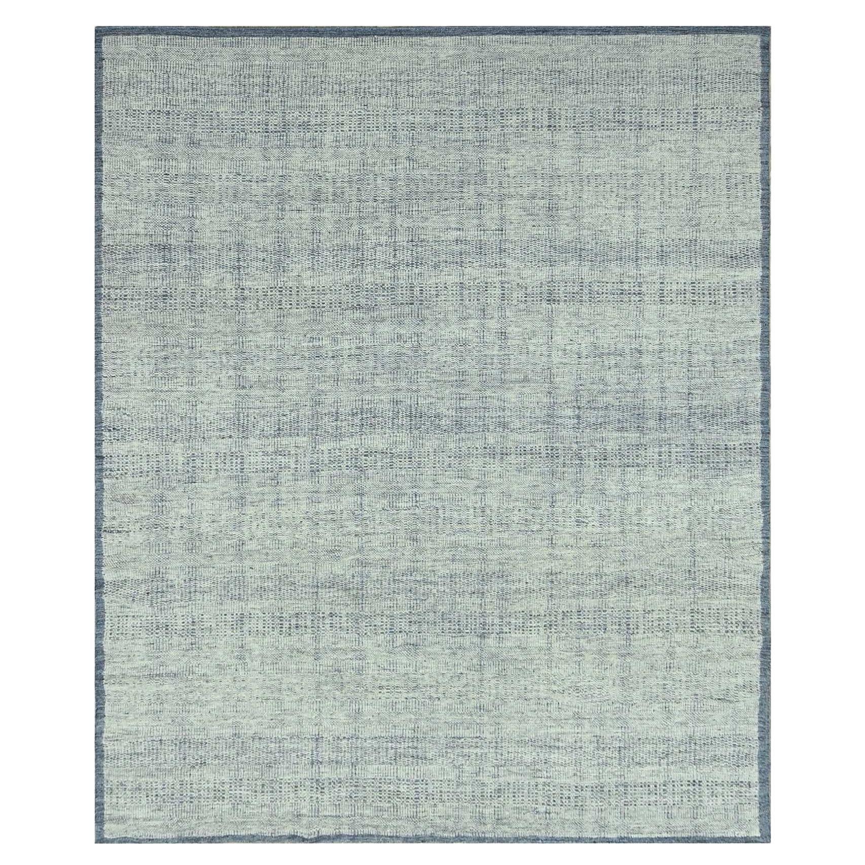 8'2"x10' Navy Blue Hand Knotted 100% Wool Oxidized Grass Design Oriental Rug
