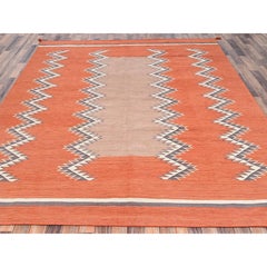 8'2"x10' Orange Southwest Geometric Design Flat Weave Hand Woven Wool Rug