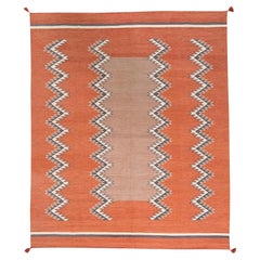 8'2"x10' Orange Southwest Geometric Design Flat Weave Hand Woven Wool Rug