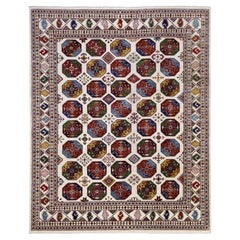 8'2"x10' Organic Wool Hand Knotted Ivory Afghan Super Kazak Oriental Rug